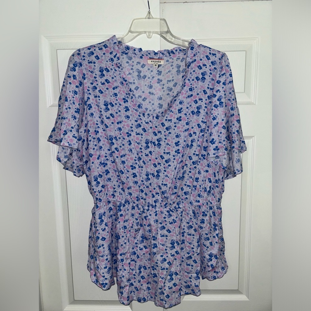 Andree By Unit Women’s 3X Blouse with multicolor Floral Pattern & cinched waist